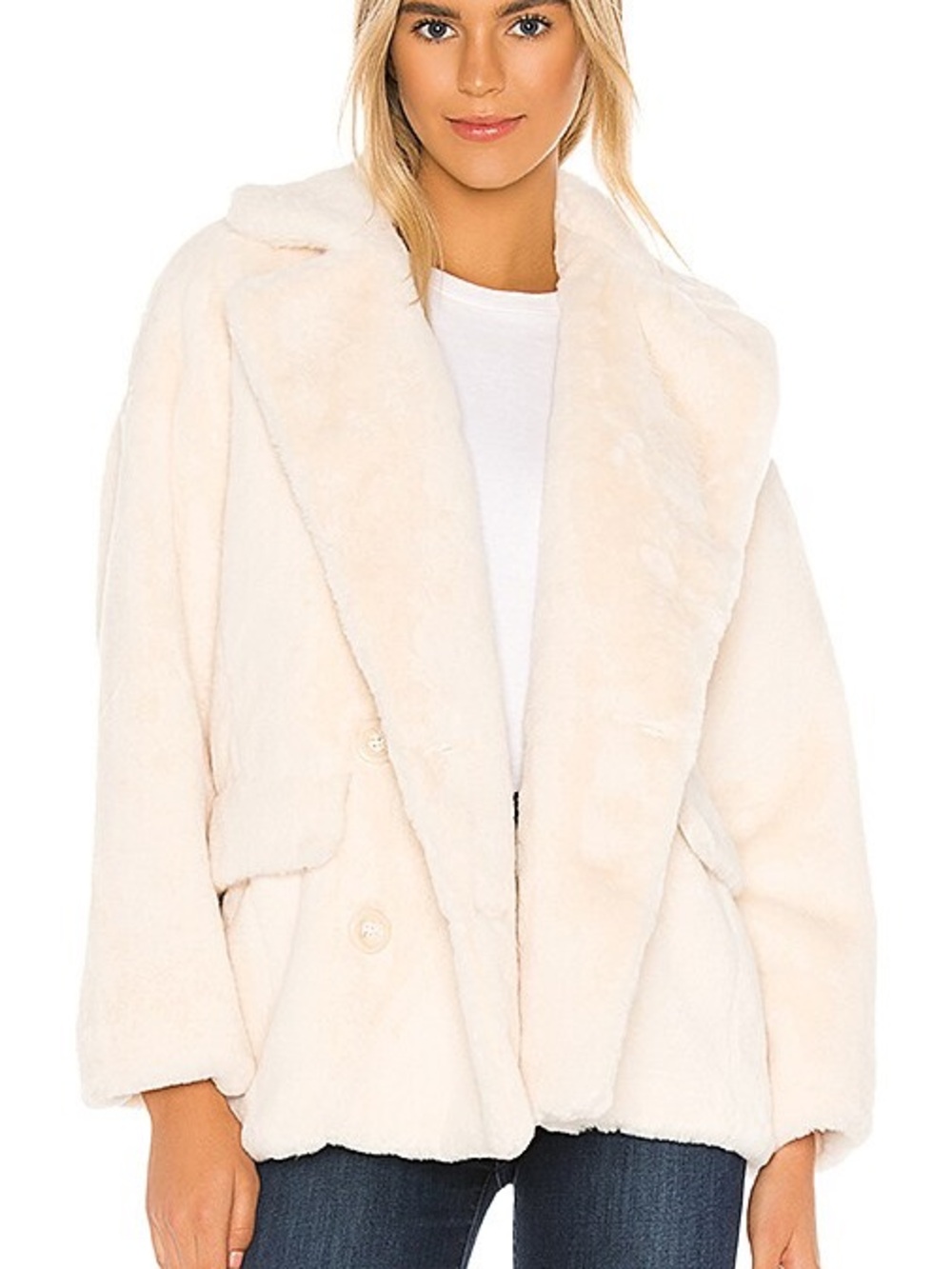 Free People Solid Kate Ivory Faux Fur Coat